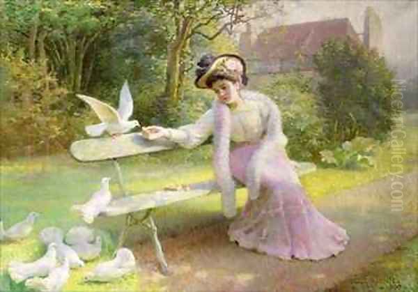 Feeding the Doves Oil Painting by Edmond Alphonse Defonte