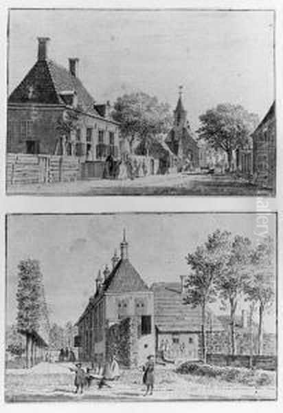 A View Of The House Dampegeest 
Near Limmen; And A View Of Thevillage Of Limmen Near Alkmaar Oil Painting by Cornelis Pronk