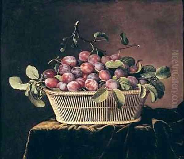 Basket of Plums Oil Painting by Pierre Dupuis