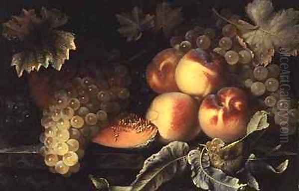 Still Life with Peaches Melon and Grapes Oil Painting by Pierre Dupuis