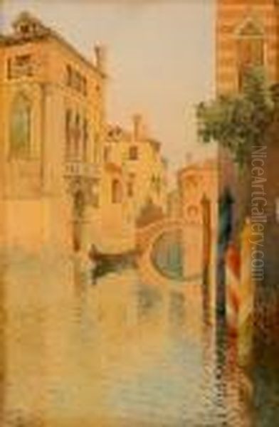 A Canal In Venice Oil Painting by Emilios Prosalentis