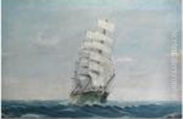 A Full-rigged Ship Oil Painting by Emilios Prosalentis