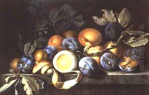 Still Life with Plums and a Peeled Lemon Oil Painting by Pierre Dupuis