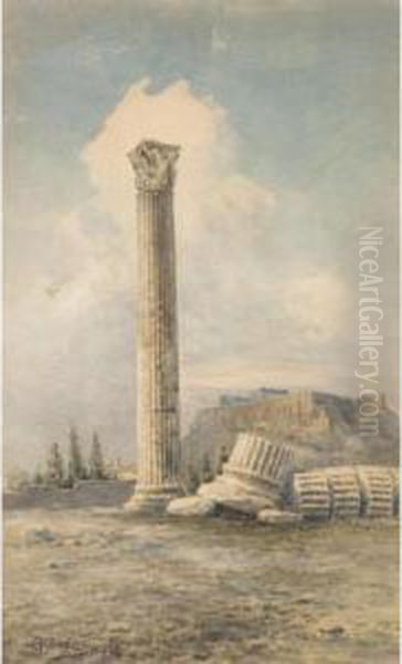 Ancient Column Oil Painting by Emilios Prosalentis