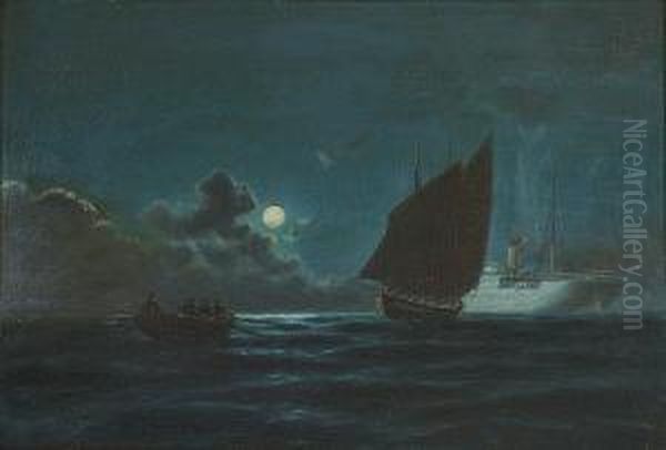 Sailing In The Moonlight Oil Painting by Emilios Prosalentis