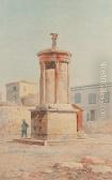 The Lyssicrates Monument, Plaka, Athens Oil Painting by Emilios Prosalentis