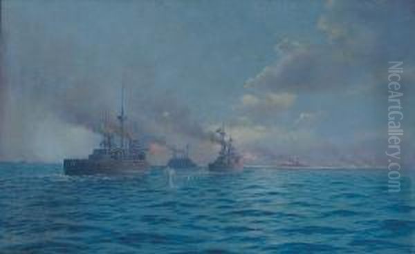 Naval Battle Oil Painting by Emilios Prosalentis