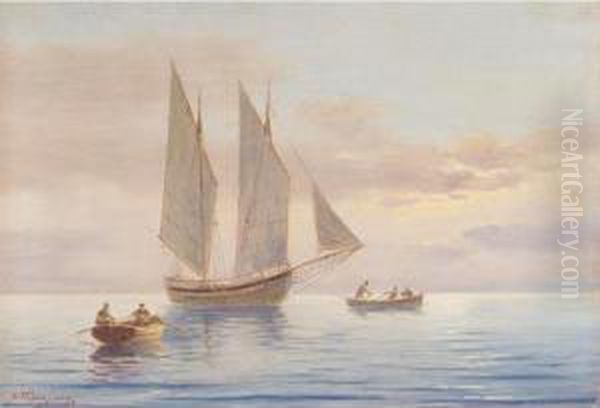 Sailing Boat In Calm Waters Oil Painting by Emilios Prosalentis