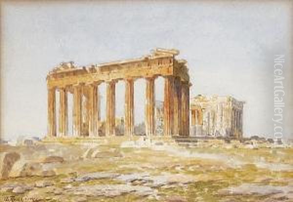 View Of The Parthenon Oil Painting by Emilios Prosalentis