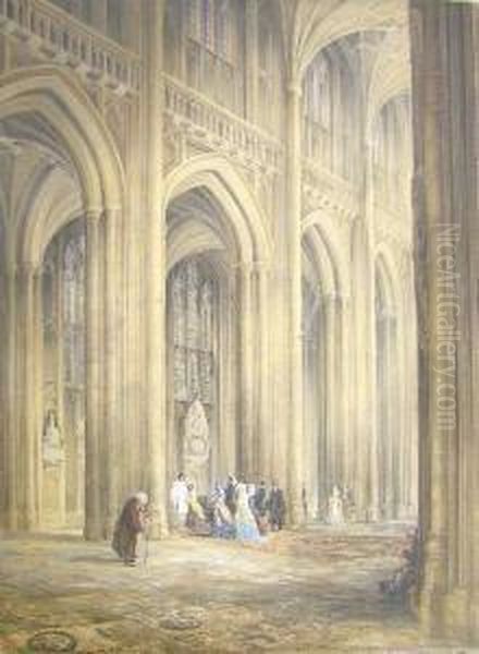 The Christening Of Lord Rosehill In Winchester Cathedral 1843 Oil Painting by George Frederick Prosser