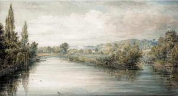 View From Maidenhead Bridge, Cleveden In The Distance Oil Painting by George Frederick Prosser