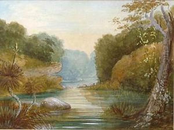 River Scene Nsw Oil Painting by John Skinner Prout