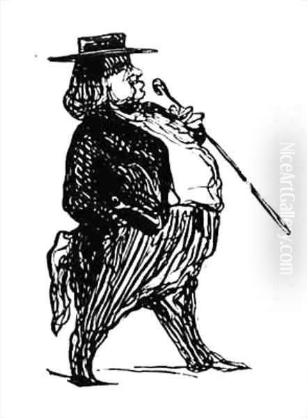 Honore de Balzac 1799-1850 with a cane Oil Painting by Honore Daumier