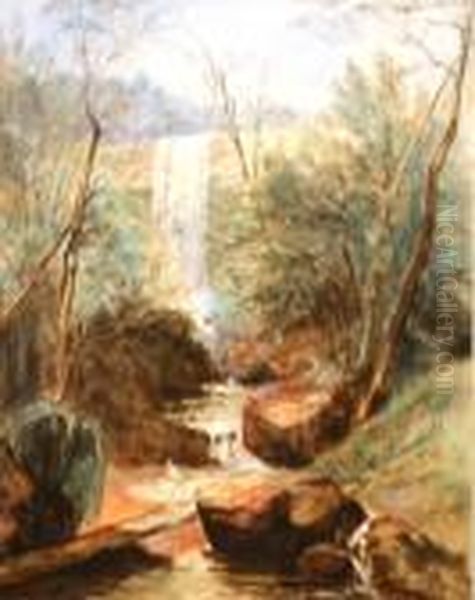 Waterfall Oil Painting by John Skinner Prout