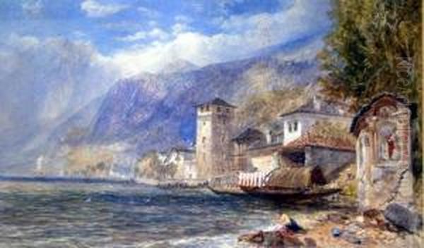 Italian Lake Scene Oil Painting by John Skinner Prout