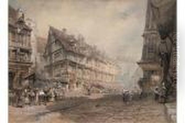 Market Day, Rouen Oil Painting by John Skinner Prout