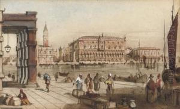 The Doge's Palace From The Dogana, Venice Oil Painting by Samuel Prout