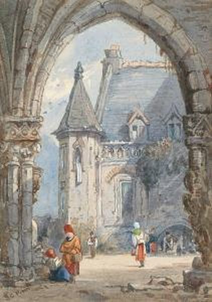 Figures Under An Archway Oil Painting by Samuel Prout