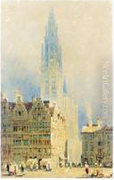 Antwerp Cathedral Oil Painting by Samuel Prout