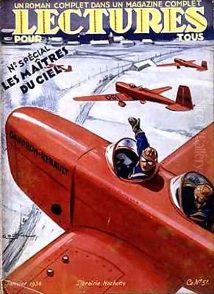 Cover of Lectures Pour Tous depicting Caudron Renault aeroplanes Oil Painting by Gaston Dutriac