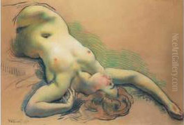 <femme Nue Allongee>. Oil Painting by Victor Prouve