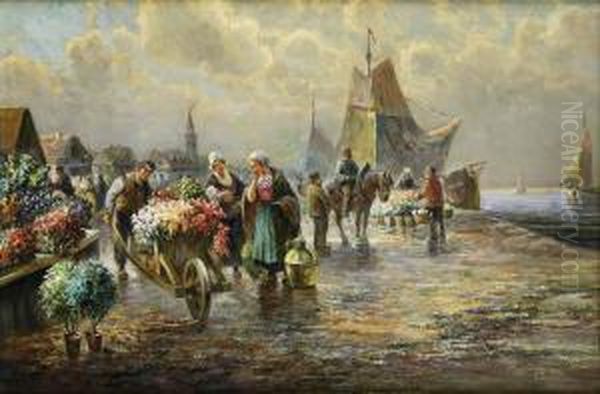 Blomstermarknaden Oil Painting by Gustav Prucha