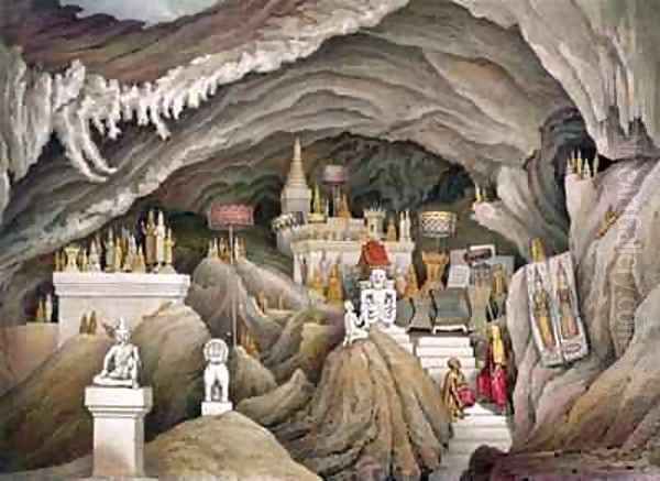 Interior of the grotto of Nam Hou Laos Oil Painting by Louis Delaporte