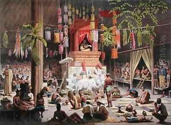 Festival in a pagoda at Ngong Kair Laos Oil Painting by Louis Delaporte