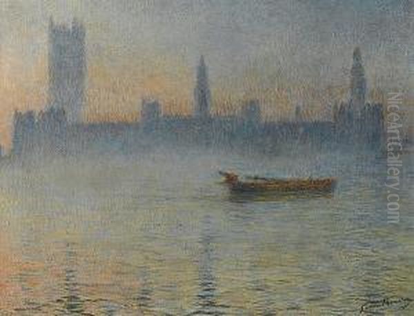 Brouillard Sur La Tamise Circa 1895 Oil Painting by Gaston Prunier