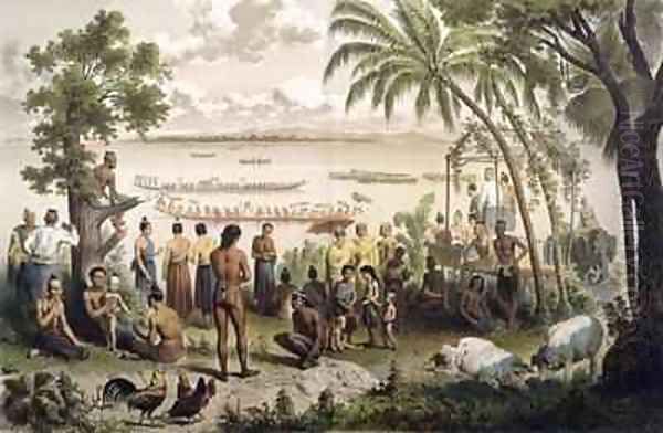 Pirogue races on the Bassac River Oil Painting by Louis Delaporte