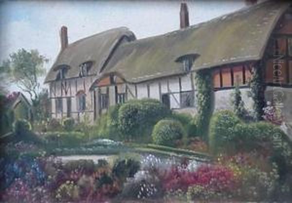 English Thatched Houses- Oil Painting by George Willis Pryce