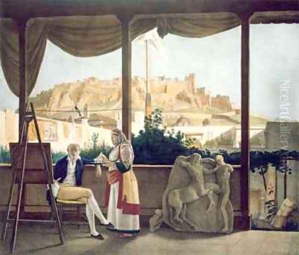 The French Consul Monsieur Fauvel on the terrace of his house in Athens Oil Painting by Louis Dupre