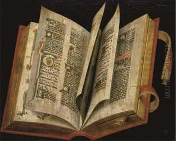 A Trompe L'oeil Depiction Of An Illuminated Book Oil Painting by Pseudo Roestraten