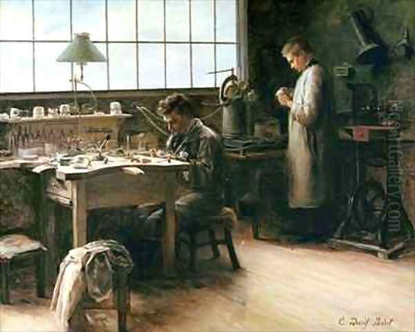 The False Teeth Workshop Oil Painting by C. Durif-Bedel