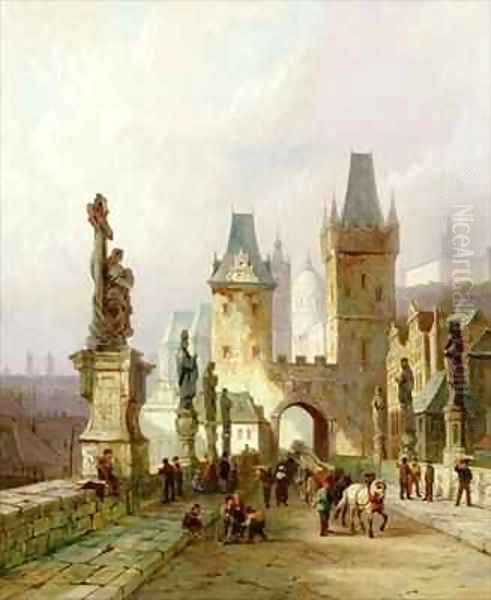 Charles Bridge, Prague Oil Painting by Pieter Cornelis Dommerson