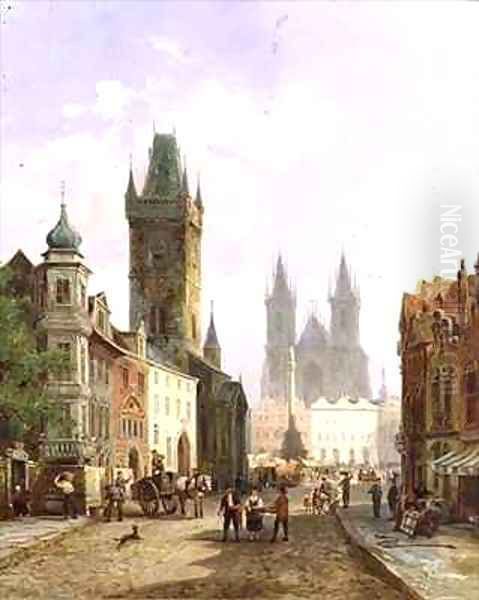 The Market Place Prague Oil Painting by Pieter Cornelis Dommerson