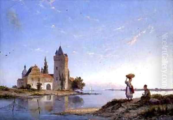 Figures before the Castle of Bennebroek Oil Painting by Pieter Cornelis Dommerson