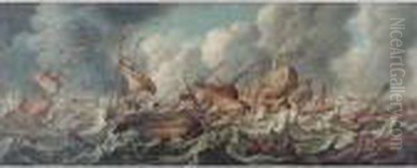 Shipping Off The Coast In A Tempest Oil Painting by Pierre Puget