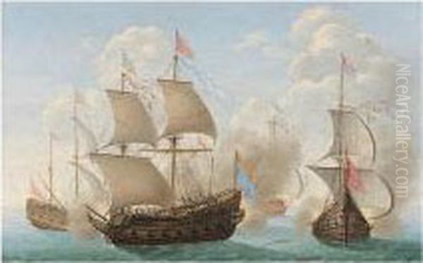 A Naval Engagement Oil Painting by Pierre Puget