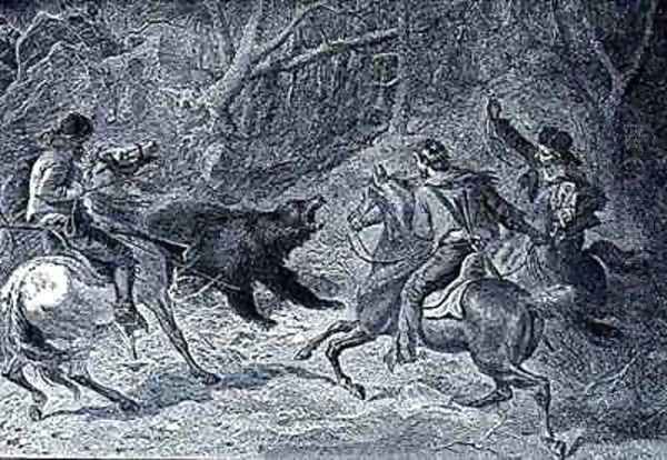 Roping a Grizzly Oil Painting by Felix Octavius Carr Darley