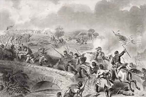 The taking of the bridge on Antietam Creek at the Battle of Antietam Maryland Oil Painting by Felix Octavius Carr Darley