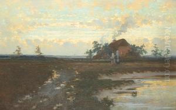 Zomeravond Bij De Hoeve Oil Painting by Louis Pulinckx