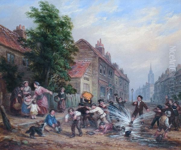 Street Urchins 'j A Puller' (lower Left) Oil Painting by John Anthony Puller