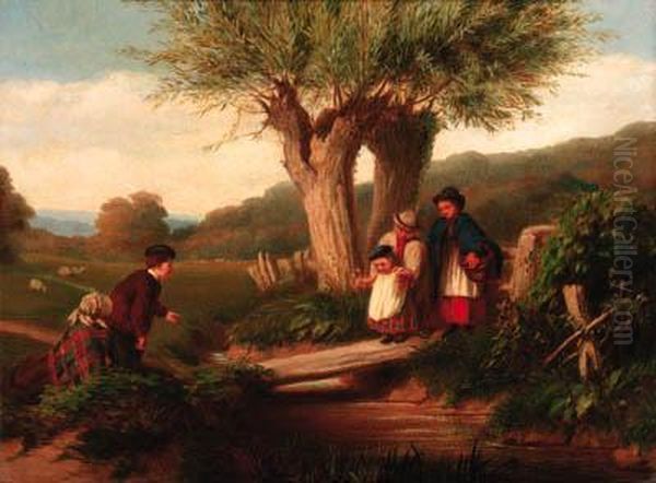 Gypsies Crossing A Brook Oil Painting by John Anthony Puller