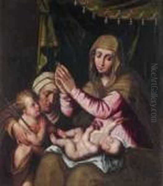 Sant'elisabetta E San Giovannino Oil Painting by Scipione Pulzone