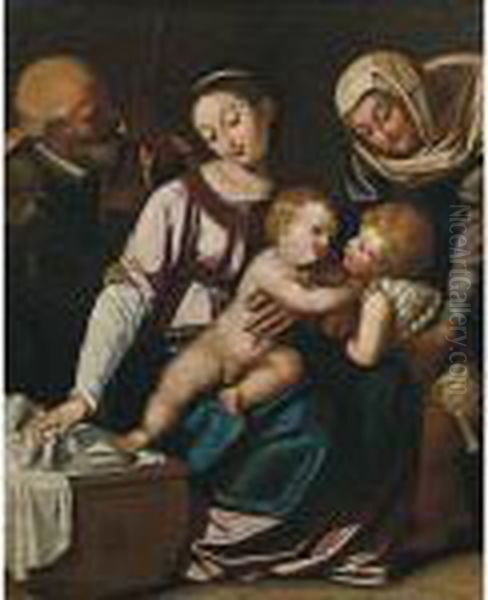 Sacra Famiglia Con Santa Elisabetta Che Porge San Giovannino Alpiccolo Gesu Oil Painting by Scipione Pulzone