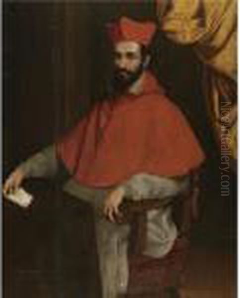 Portrait Of A Cardinal, Seated Behind A Desk, Holding A Note In His Right Hand Oil Painting by Scipione Pulzone