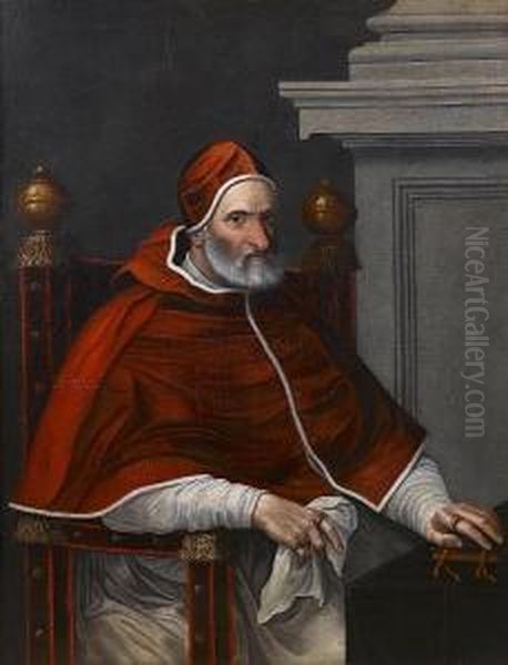 Portrait Of Pope Pius Iv, Three-quarter-length, Seated At A Draped Table Oil Painting by Scipione Pulzone