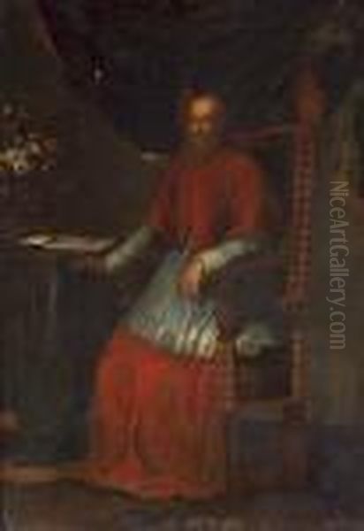 A Portrait Of A Seated Cardinal, Full-length Oil Painting by Scipione Pulzone