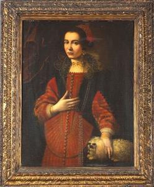 A Portrait Of A Noblewoman With Her Lapdog Oil Painting by Scipione Pulzone